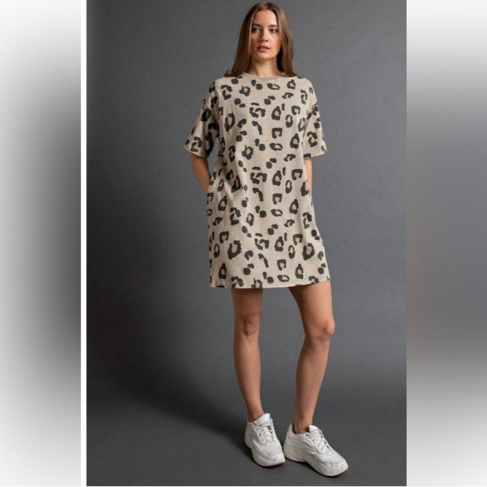 Easel Leopard Shirt Dress